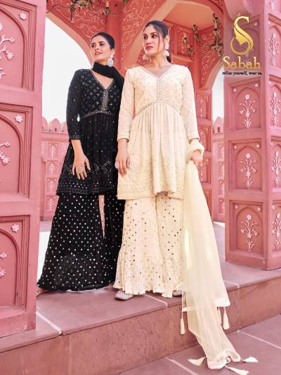 BLACK - WHITE BY SABAH EMBROIDERY SALWAR KAMEEZ WHOLESALER IN INDIA